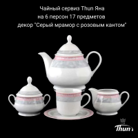 ЯНА0014 Чайный сервиз на 6 персон 17 предметов Thun Яна, декор "Серый мрамор с розовым кантом"