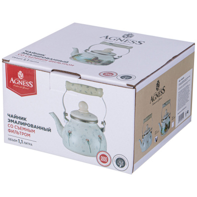 943-061 Чайник AGNESS «FAMILY HOUSE» 1,1л эмалированный со съемным фильтром из нержавеющей стали