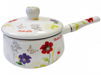 JP-3816  Ковш 1,6л эмалированный, индукция,  JAPONICA, серия Баттерфляй